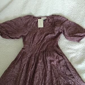 Universal Thread Mauve Printed Puff-Sleeve Dress
